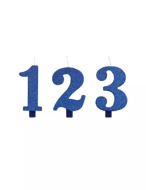 Photo du produit Bougie anniversaire chiffre bleue pailletée 9,5 cm