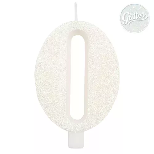Photo du produit Bougie anniversaire chiffre blanche pailletée 9,5 cm