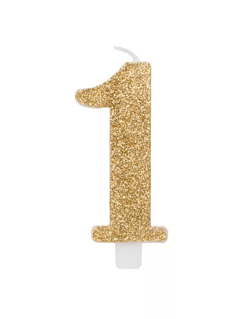 Photo du produit Bougie anniversaire chiffre dorée pailletée 9,5 cm