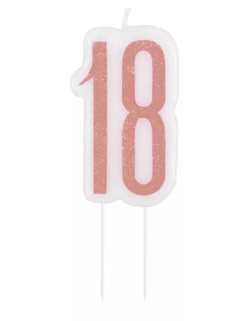 Photo du produit Bougie d'anniversaire sur pic 18 ans rose pailleté 7 cm