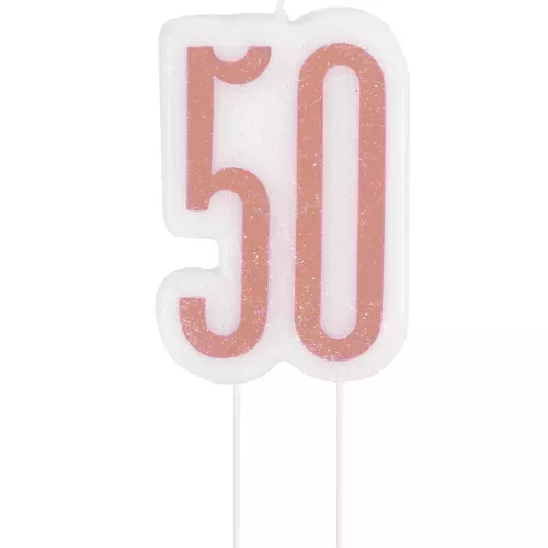 Photo du produit Bougie d'anniversaire sur pic 50 ans rose pailletée 7 cm