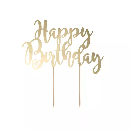 Photo du produit Cake topper en carton happy birthday doré métallisé 22,5 cm