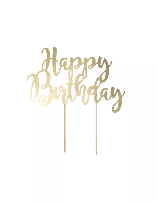 Photo du produit Cake topper en carton happy birthday doré métallisé 22,5 cm