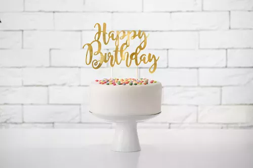 Photo du produit Cake topper en carton happy birthday doré métallisé 22,5 cm