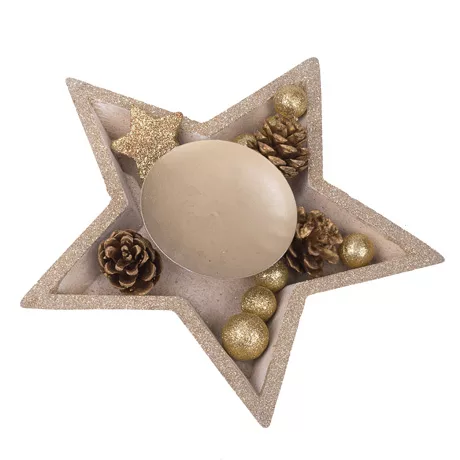 Photo du produit Centre de table en bois bougeoir étoile paillettes or 24,5 cm