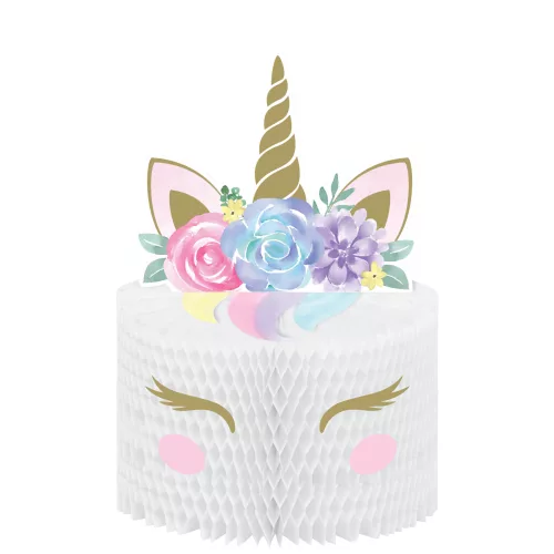 Photo du produit Centre de table en papier alvéolé licorne féerique blanc 19 x 30 cm