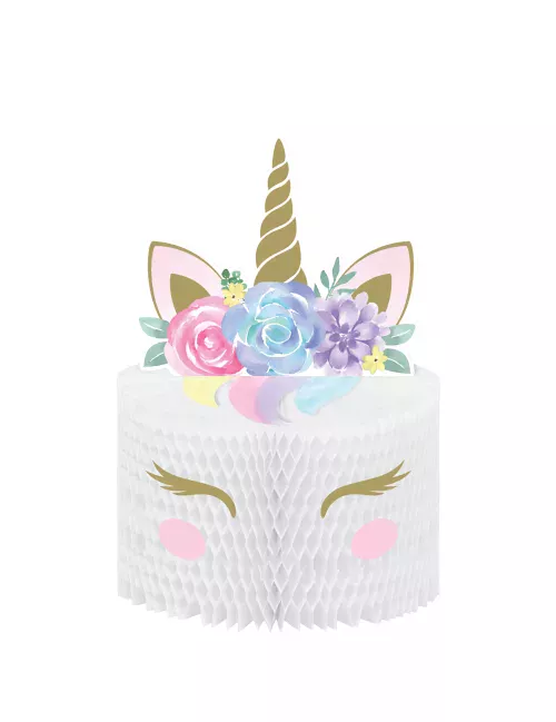 Photo du produit Centre de table en papier alvéolé licorne féerique blanc 19 x 30 cm