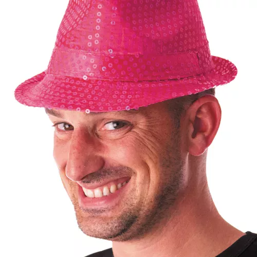 Photo du produit Chapeau borsalino à sequins rose fluo adulte