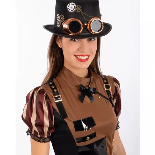 Photo du produit Chapeau haut de forme steampunk en feutre avec lunettes adulte
