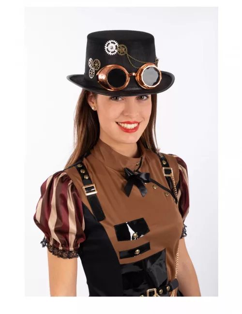 Photo du produit Chapeau haut de forme steampunk en feutre avec lunettes adulte