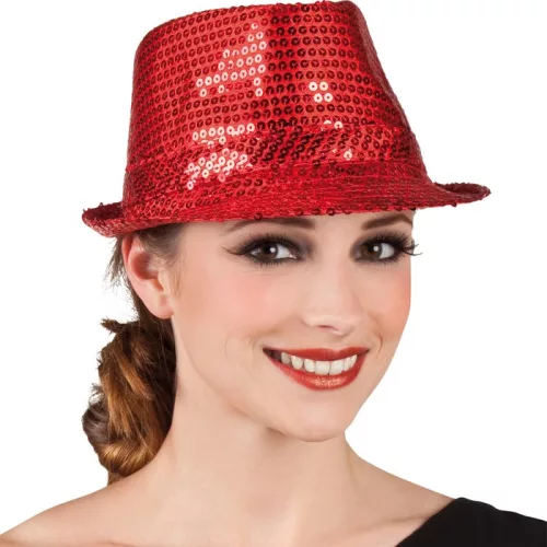 Photo du produit Chapeau borsalino à sequins rouge adulte
