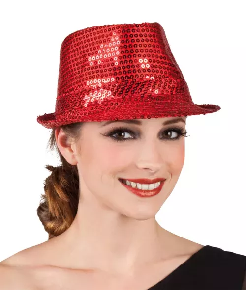 Photo du produit Chapeau borsalino à sequins rouge adulte