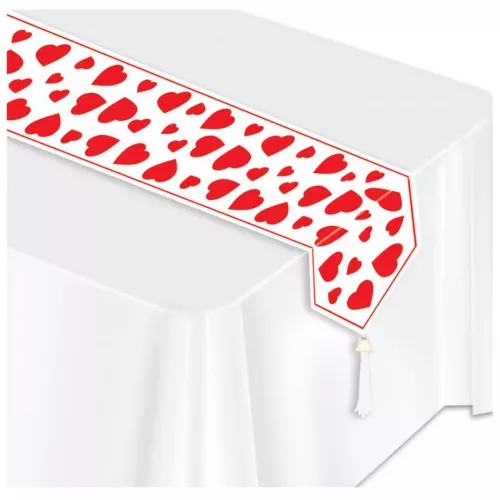 Photo du produit Chemin de table blanc c?urs rouges 28 cm x 1,82 m