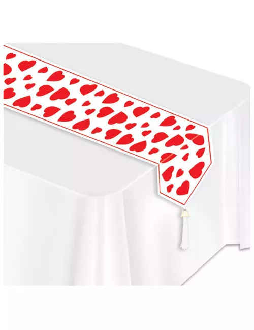 Photo du produit Chemin de table blanc c?urs rouges 28 cm x 1,82 m