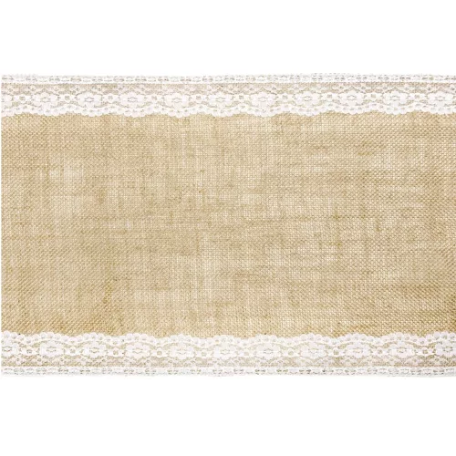 Photo du produit Chemin de table en jute bordures dentelle 28 cm x 2,75 m