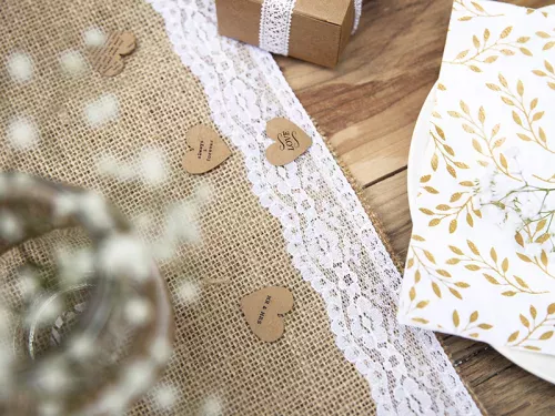 Photo du produit Chemin de table en jute bordures dentelle 28 cm x 2,75 m