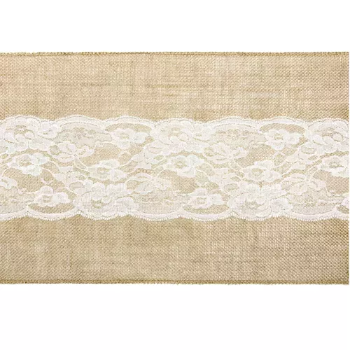 Photo du produit Chemin de table en jute centre dentelle 28 cm x 2,75 m