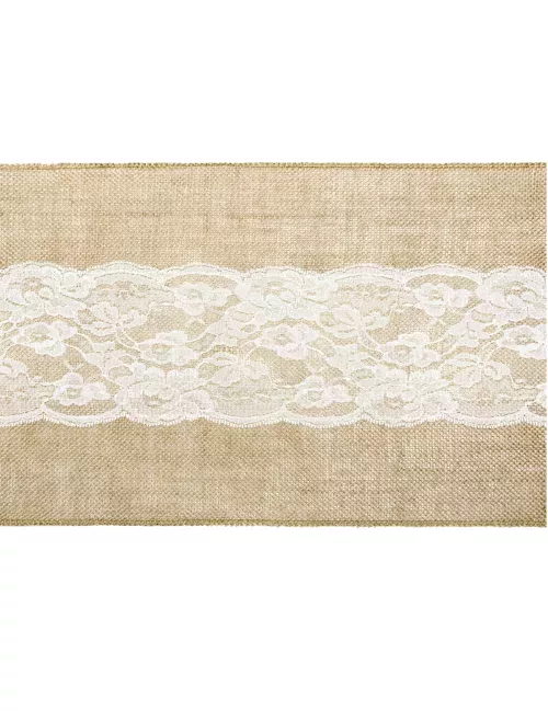 Photo du produit Chemin de table en jute centre dentelle 28 cm x 2,75 m