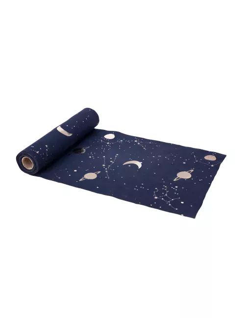 Photo du produit Chemin de table en lin bleu marine et or astronaute 28 cm x 5 m
