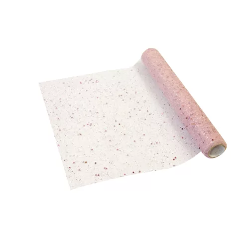 Photo du produit Chemin de table en tulle rose à paillettes rose gold 28 cm x 5 m