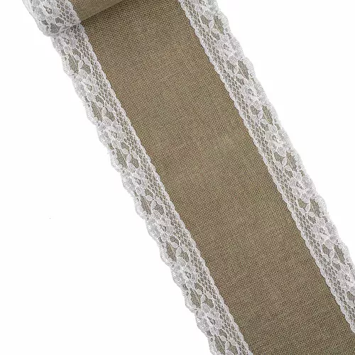 Photo du produit Chemin de table toile de jute et dentelle 15 cm x 5 m
