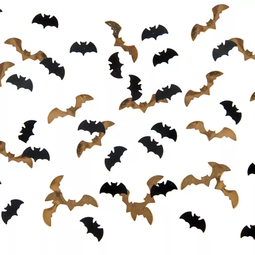 Photo du produit Confettis chauve-souris noir et or 15g 1,7 x 0,7 cm et 2,5 x 0,7 cm