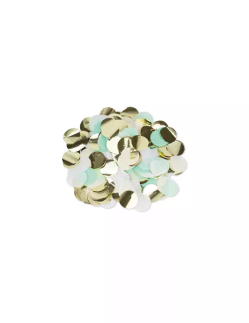 Photo du produit Confettis papier menthe, blanc et doré 3 cm - 36 g