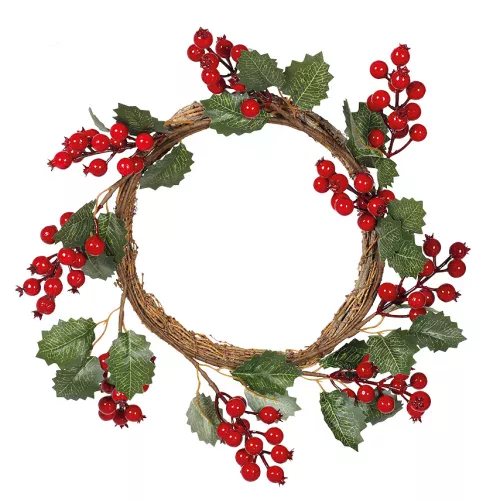 Photo du produit Couronne de houx et baies rouges 32 cm