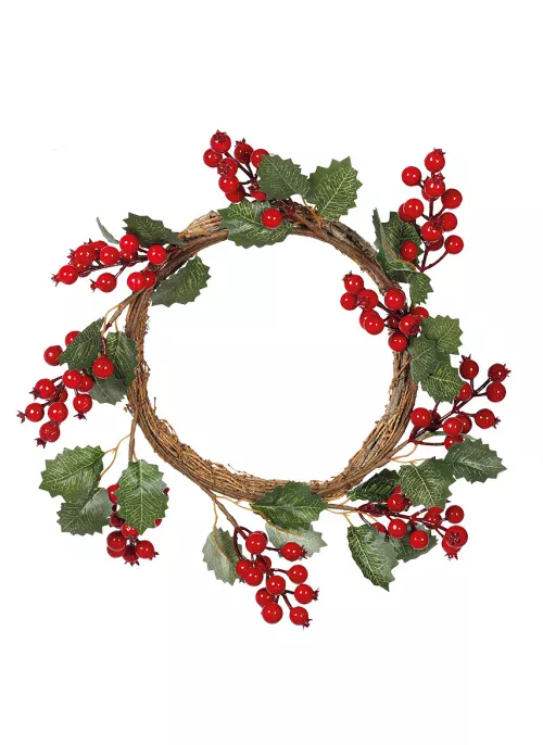 Photo du produit Couronne de houx et baies rouges 32 cm