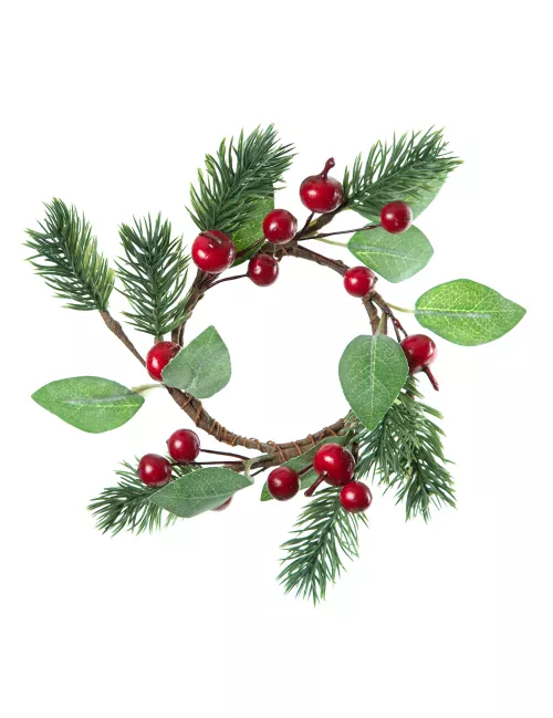 Photo du produit Couronne de Noël sapin et baies rouges 18 cm