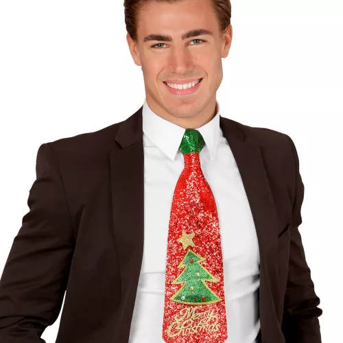Photo du produit Cravate à paillettes rouges Merry Christmas