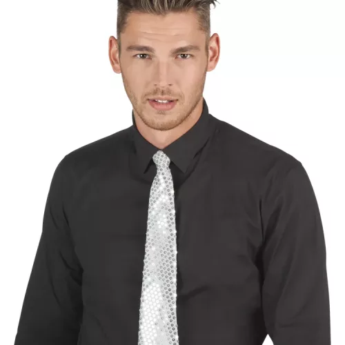 Photo du produit Cravate argentée avec sequins adulte