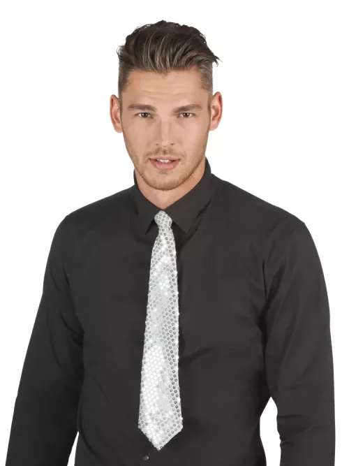 Photo du produit Cravate argentée avec sequins adulte
