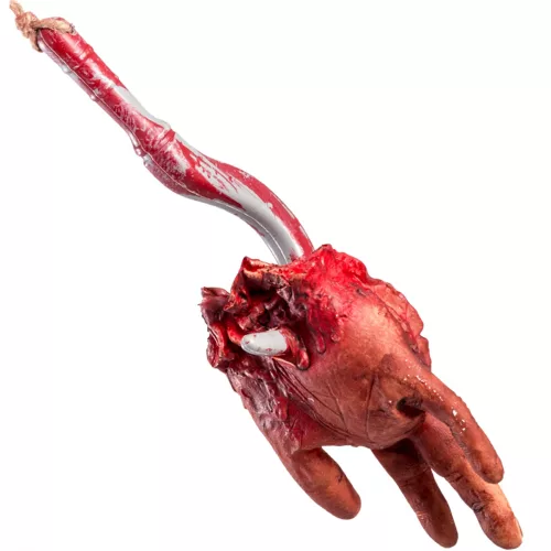 Photo du produit Décoration à suspendre crochet de boucher avec main ensanglantée