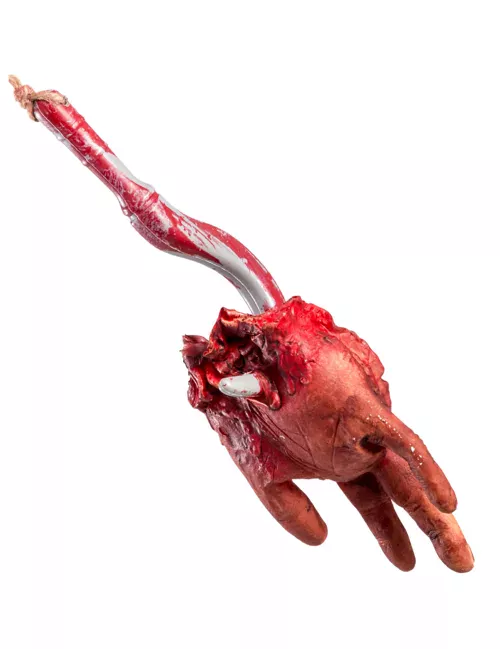 Photo du produit Décoration à suspendre crochet de boucher avec main ensanglantée