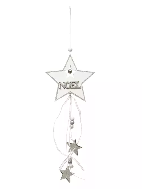 Photo du produit Décoration à suspendre étoiles blanc et argent 35 cm