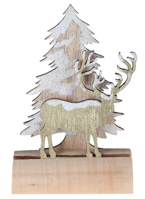 Photo du produit Décoration en bois Cerf sur buche 7 x 11 cm