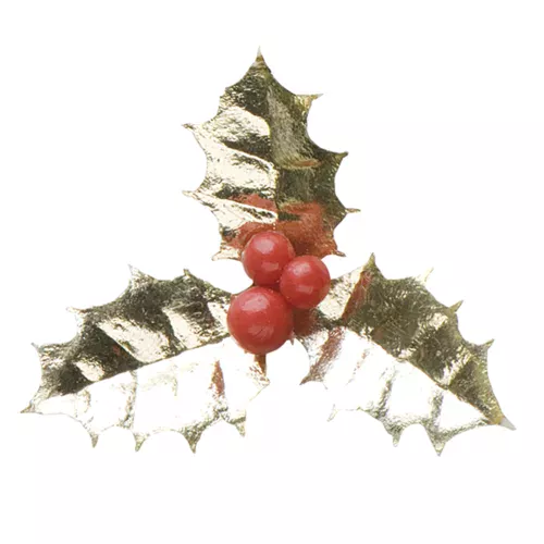 Photo du produit Décoration Houx de Noël doré 5 cm