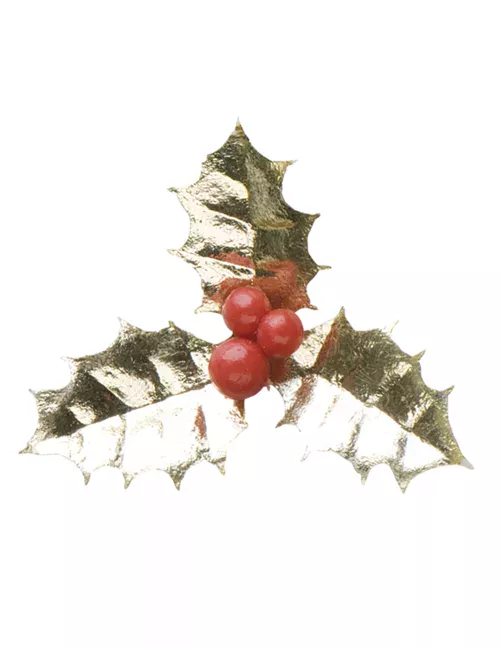 Photo du produit Décoration Houx de Noël doré 5 cm
