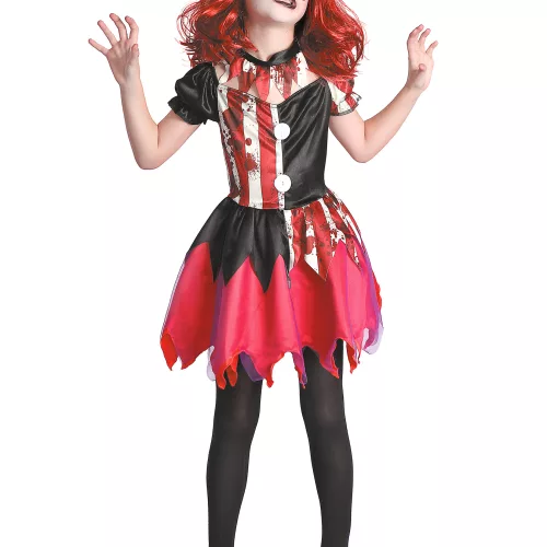 Photo du produit Déguisement clown ensanglanté rouge et noir fille