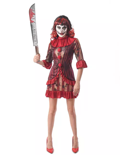 Photo du produit Déguisement clown terrifiant rouge femme