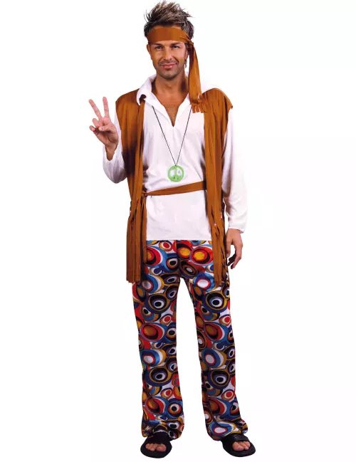 Photo du produit Déguisement grande taille hippie marron et blanc homme