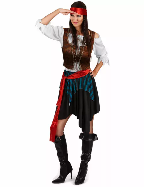 Photo du produit Déguisement pirate rayé bleu et noir grande taille femme