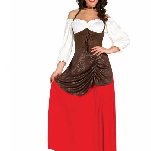 Photo du produit Déguisement tavernière marron et rouge femme