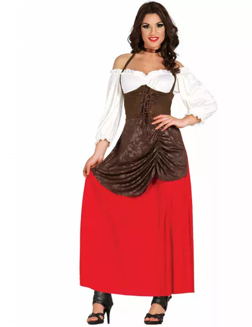 Photo du produit Déguisement tavernière marron et rouge femme