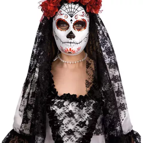 Photo du produit Masque dia de los muertos avec roses rouges adulte Halloween