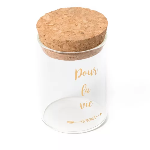 Photo du produit Fiole en verre avec bouchon en liège Pour La Vie doré 4,5 x 6 cm