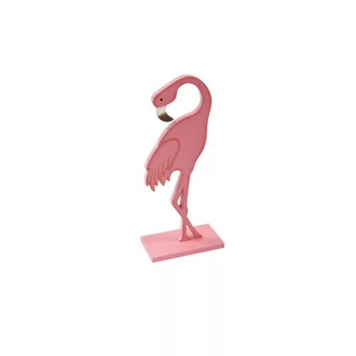 Photo du produit Flamant rose en bois sur socle rose 15 cm