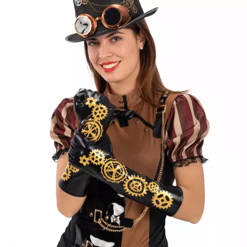 Photo du produit Gants noirs steampunk engrenages 56 cm adulte