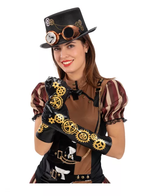 Photo du produit Gants noirs steampunk engrenages 56 cm adulte